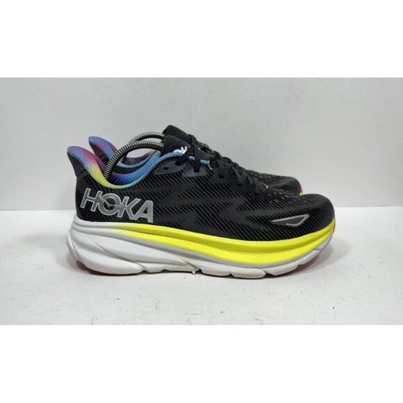 Hoka One One Clifton 9 Mens Size 9.5 Black Rainbow Running 1127895 BAAB Shoes - Picture 1 of 8